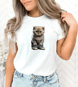 Tricou dama cu pisica oversize din bumbac 100% LAZY