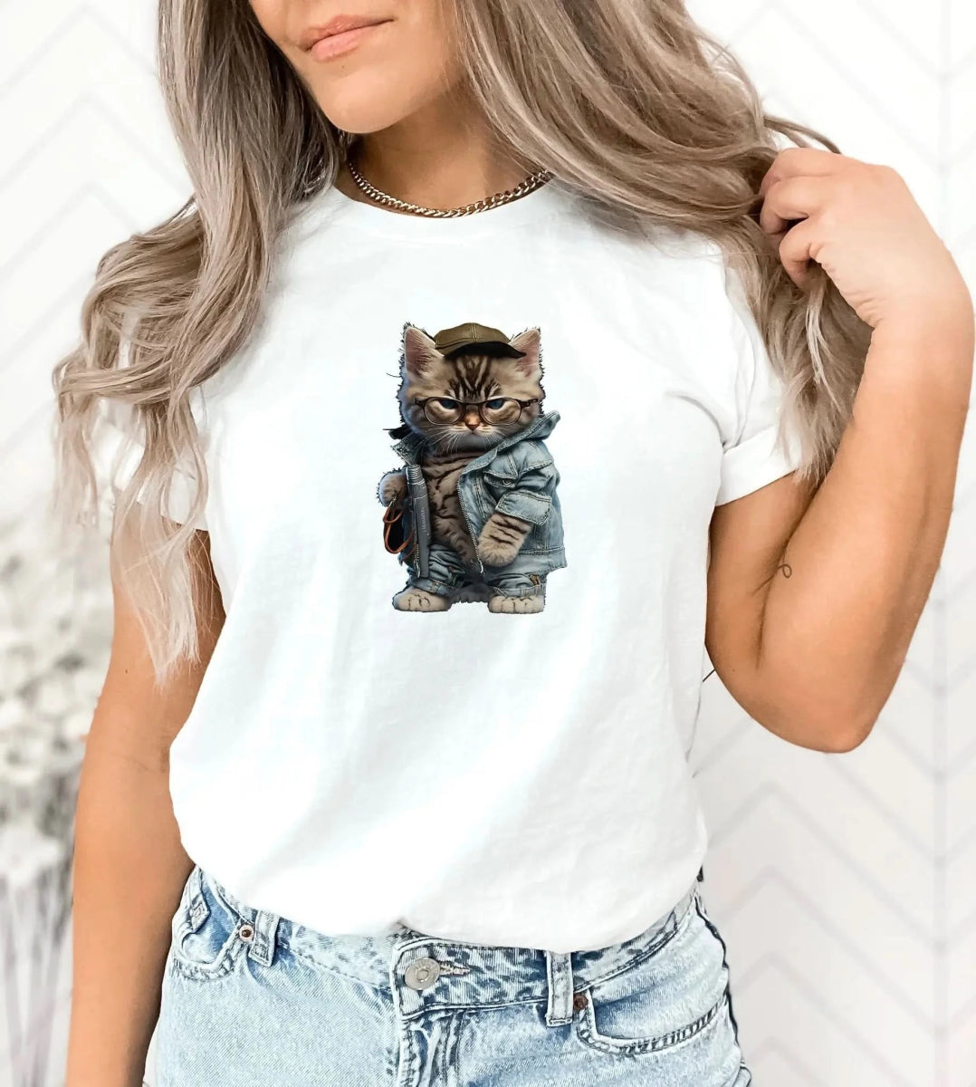 Tricou dama cu pisica oversize din bumbac 100% MAD CAT