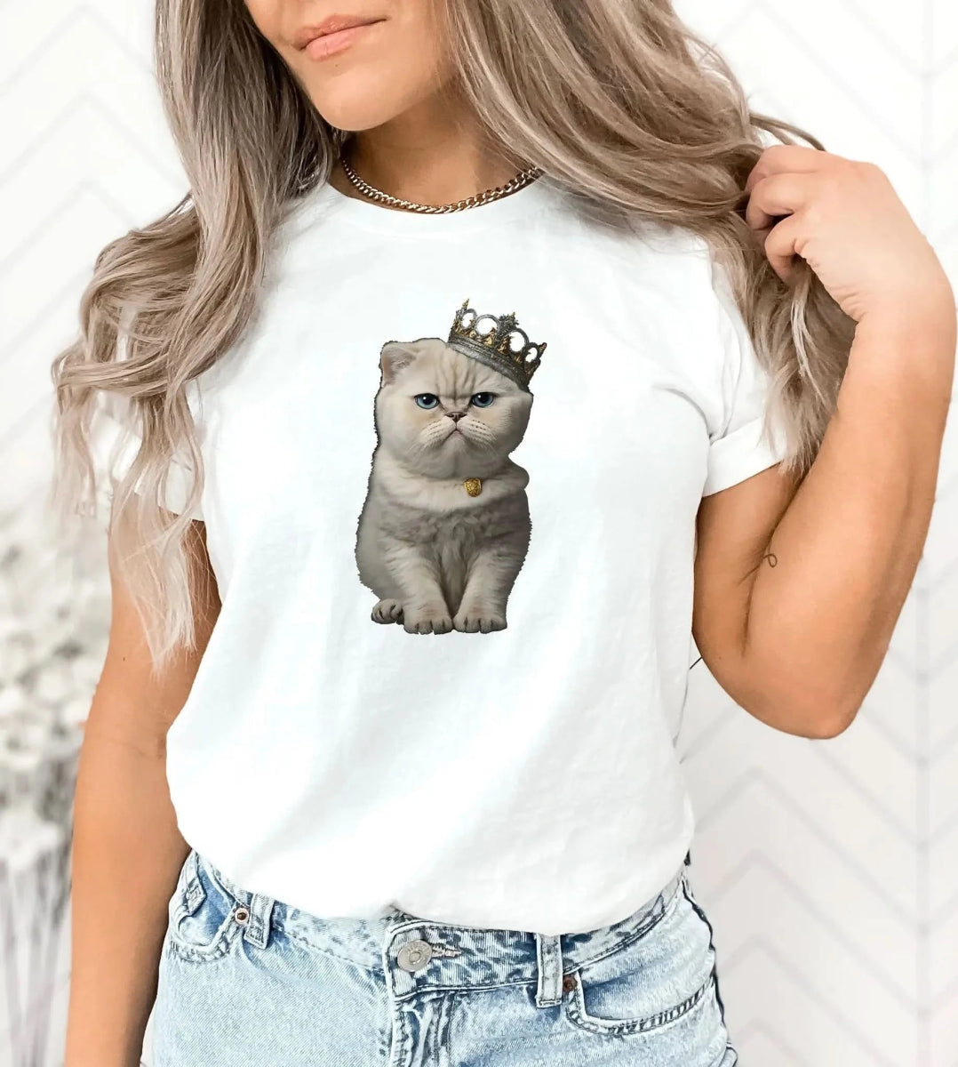 Tricou dama cu pisica oversize din bumbac 100% QUEEN