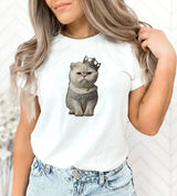 Tricou dama cu pisica oversize din bumbac 100% QUEEN