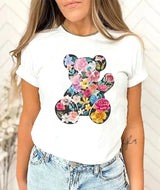 Tricou dama oversize din bumbac 100% cu ursulet FLOWERS BEAR