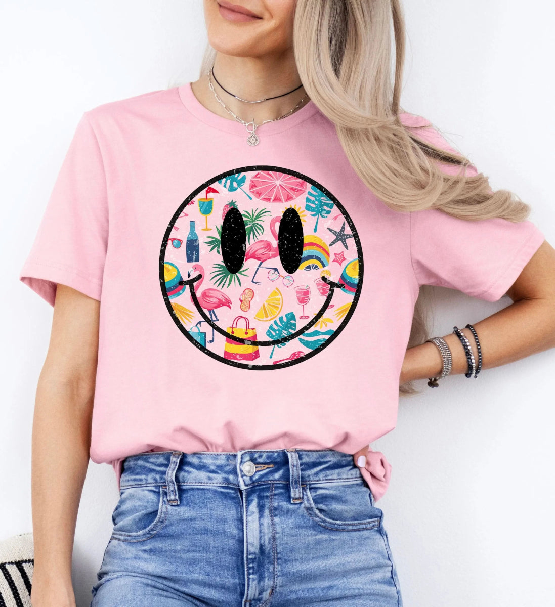 Tricou dama oversize din bumbac 100% de Vara SUMMER SMILE - M / ROZ
