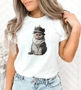 Tricou de dama cu pisica oversize din bumbac 100% CROWN