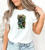 Tricou de dama cu pisica oversize din bumbac 100% GREEN FLOWER