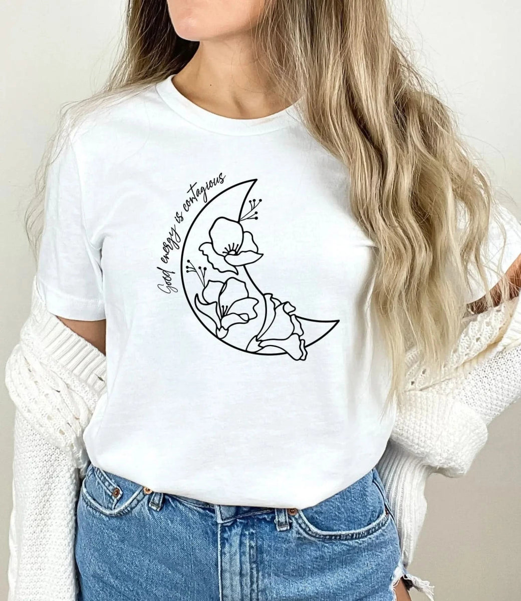 Tricou de dama oversize din bumbac 100% Minimalist cu imprimeu MOON - S / ALB